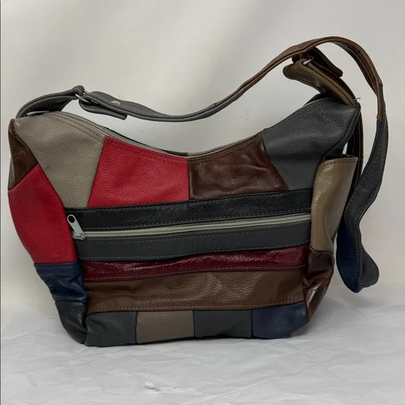 Patchwork Leather Hobo Bag Boho Slouchy Shoulder Purse Y2K artisan Indie - Picture 2 of 12